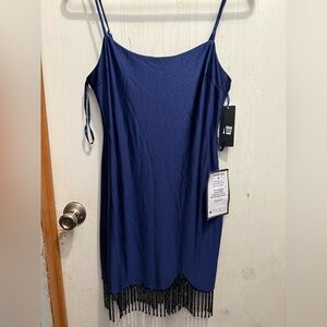 Blue Spaghetti Strap Dress with Fringe